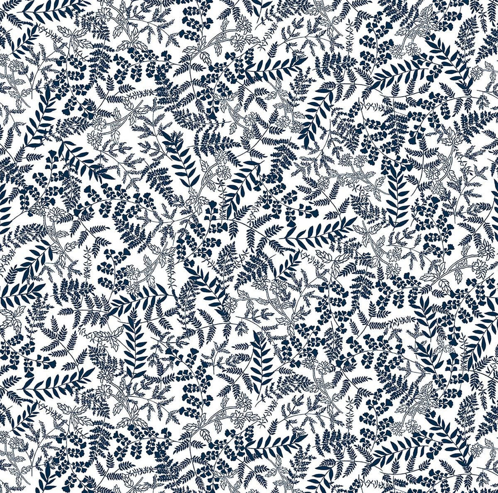 Benartex - Blue Rhapsody - Fern Garden White Navy