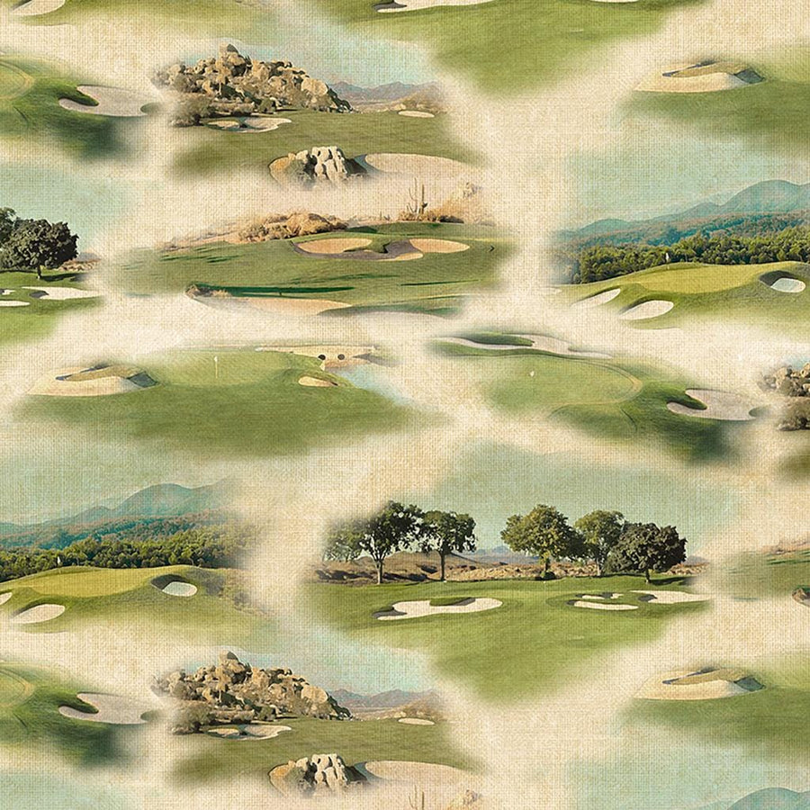 Fore! - Golfing Toile Khaki Clothworks Textiles, Inc. 