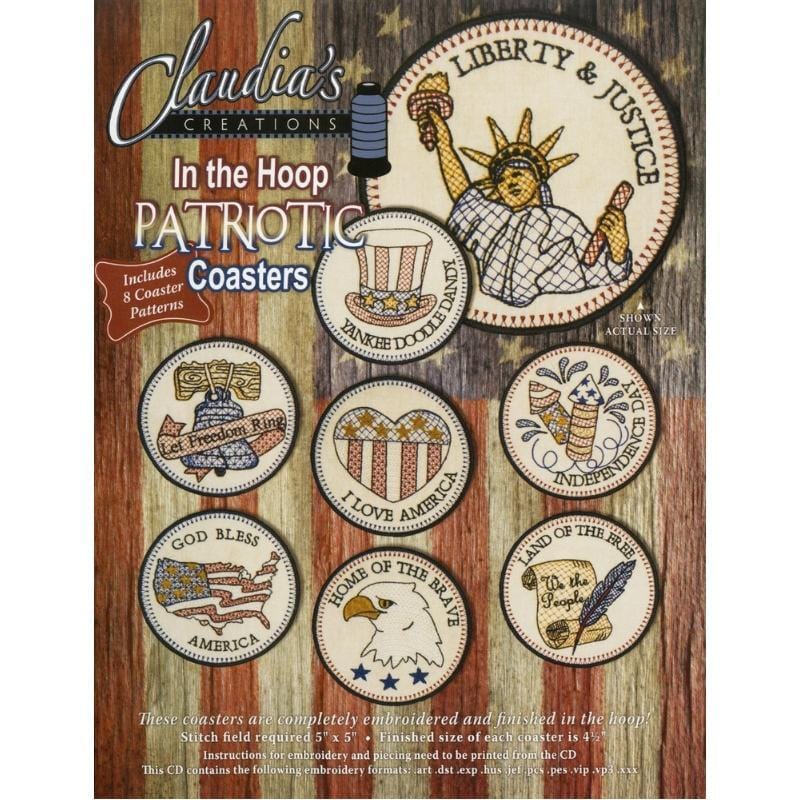 Patriotic Coasters Embroidery CD Pattern Claudia's Creations 