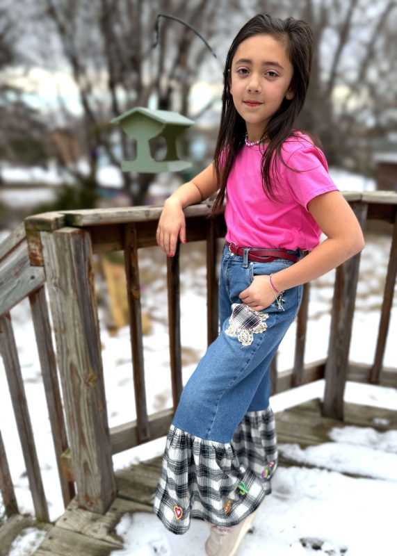 Upcycled Embroidered Ruffle Jeans