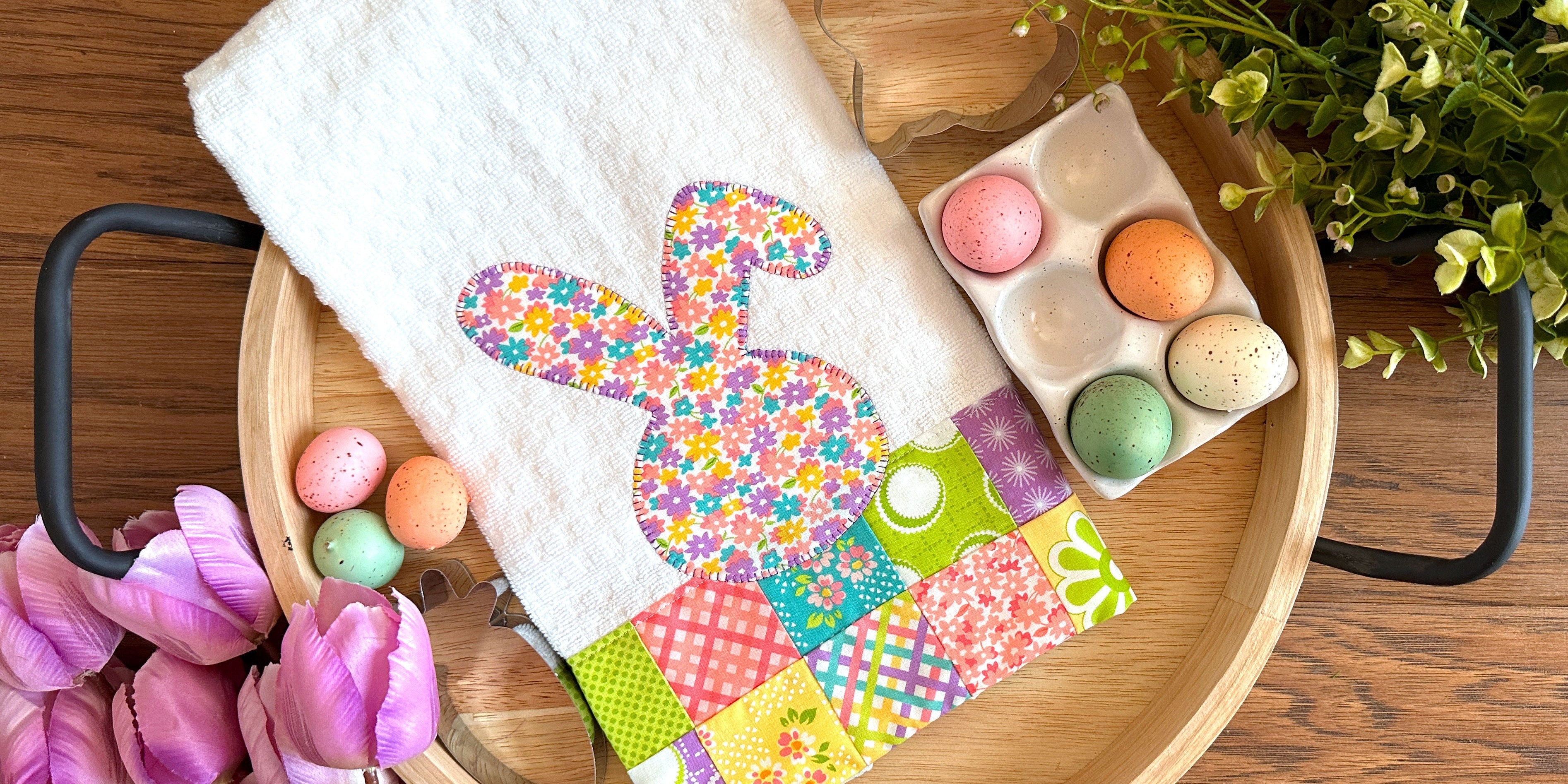 Patchwork Kitchen Towel with Bunny Appliqué