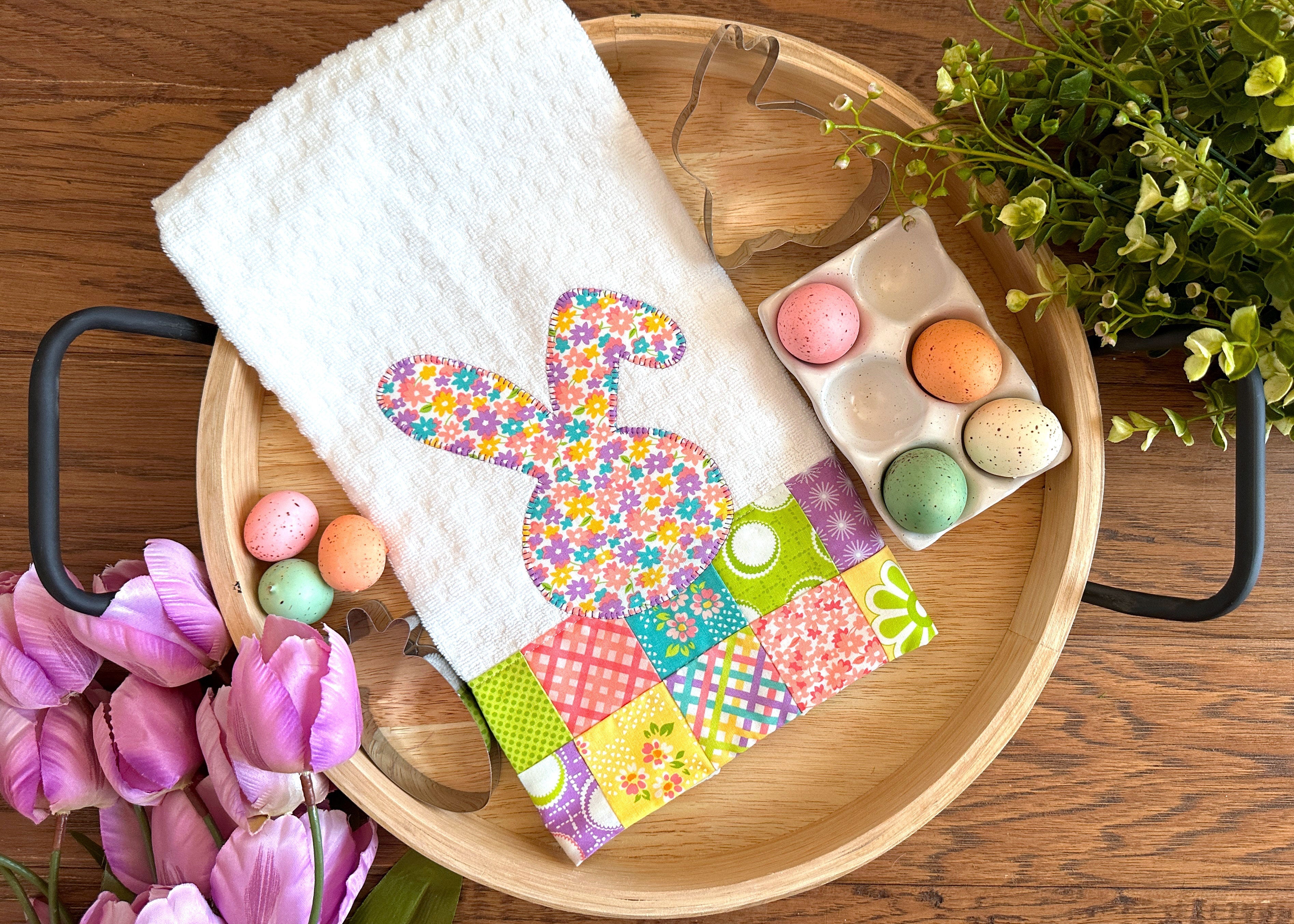 Patchwork Kitchen Towel with Bunny Appliqué