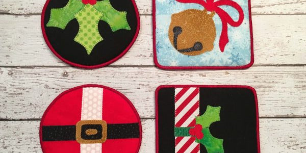 Holiday themed fabric drink coasters