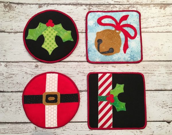 Holiday themed fabric drink coasters