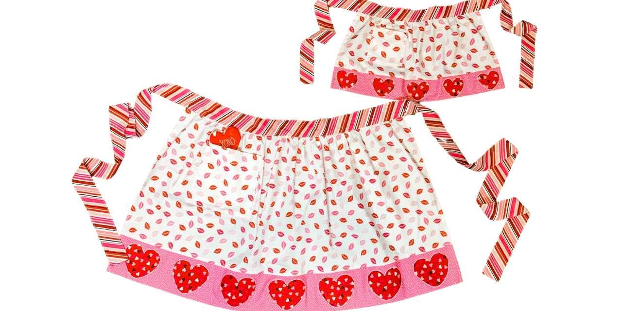 Mommy and Me Valentine's Day Aprons with Heart Appliques