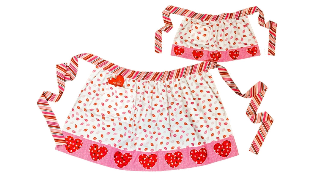 Mommy and Me Valentine's Day Aprons with Heart Appliques