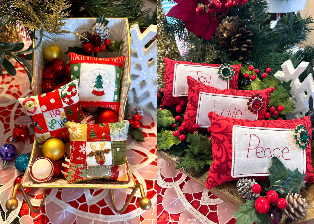 Mini Bowl Filler Pillows with Holiday Embroidery