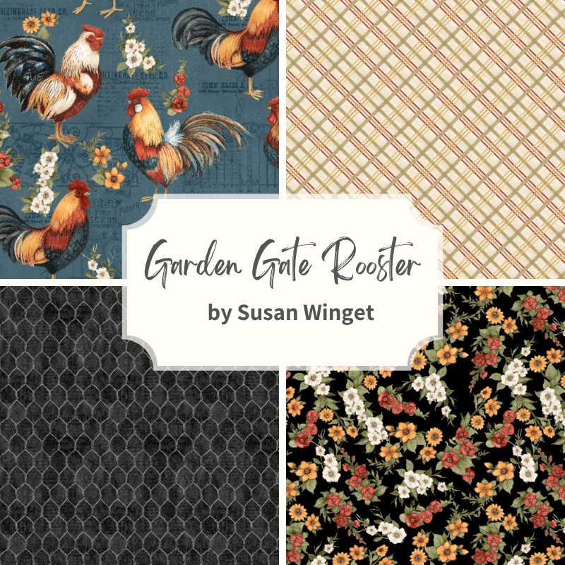 Garden Gate Rooster Fabric Collection