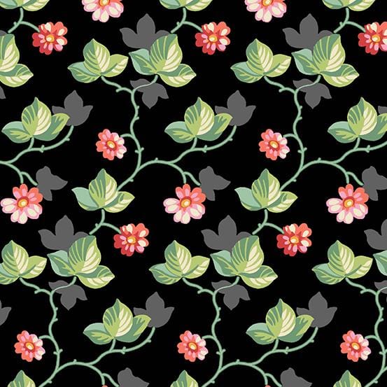 Poppies - Floral Vine Black A-751-K