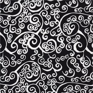 Batik Textiles - Black with White Vines 4028