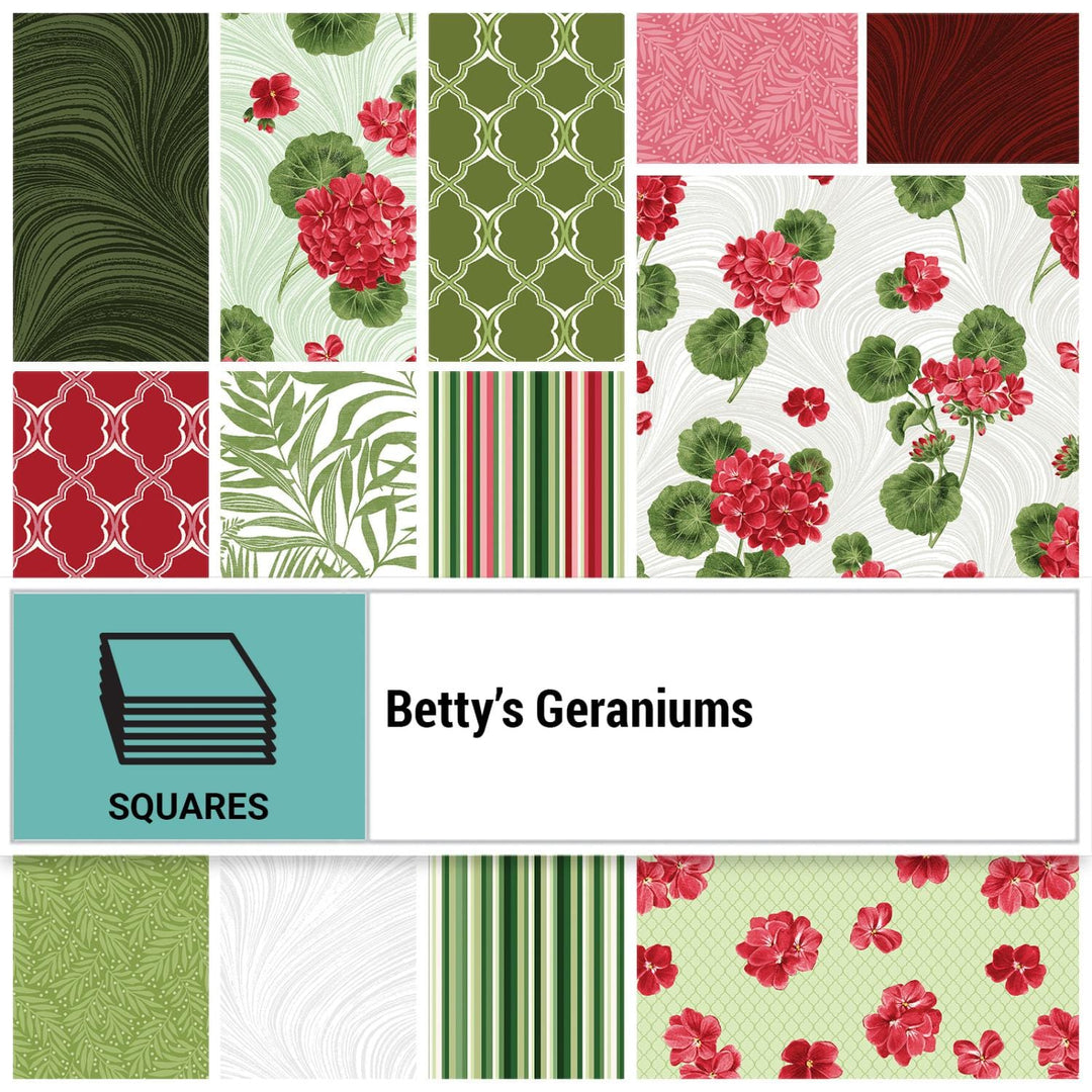 Betty's Geraniums - 10 inch x 10 inch Squares 42 Pieces BGR10PK