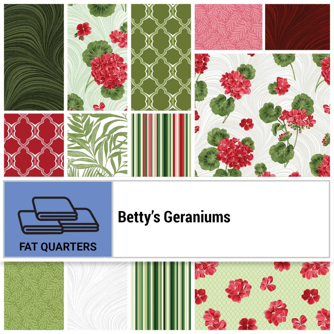 Betty's Geraniums - Fat Quarters 15 Pieces FQBGRPK