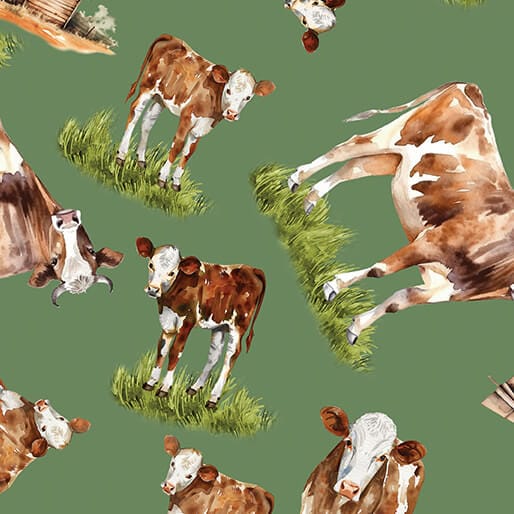 Cows In The Meadow Green - Green Acres 15345-44