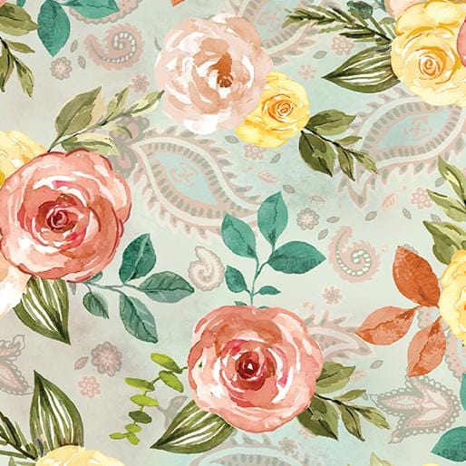 Gone Country 108" Wide - Country Time Roses Seafoam 14809W83B