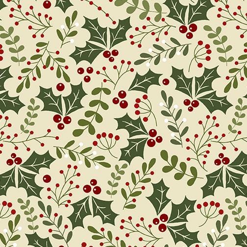 Jingle Bell Flannel - Holly Daze Natural 10313F07B