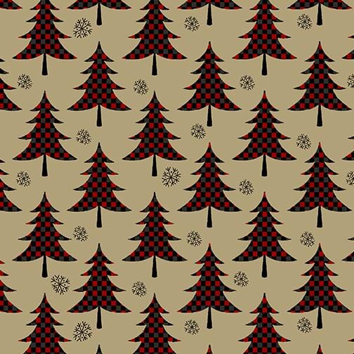 Jingle Bell Flannel - Plaid Trees Red Tan 10314F10B