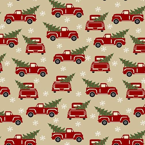 Jingle Bell Flannel - Red Truck Holiday Beige 10312F76B