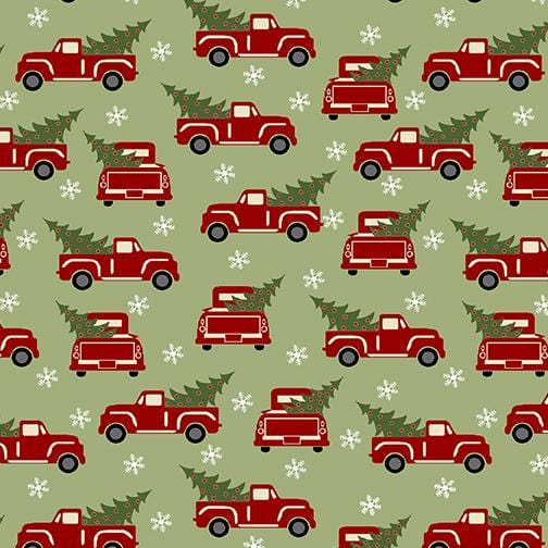 Jingle Bell Flannel - Red Truck Holiday Green 10312F42B