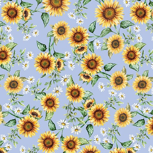 Sunflower & Daisies Light Blue - Green Acres 15342-05