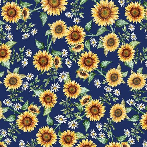 Sunflowers and Daisies Navy - Green Acres 15342-57