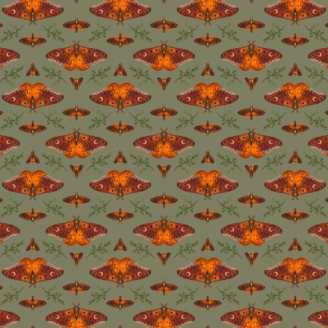 Harvest Haunt Cotton Fabric - Moths Green (Blank Quilting) B-4809-66