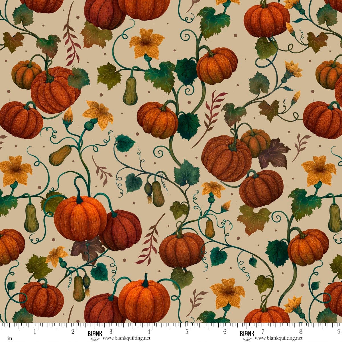 Harvest Haunt Cotton Fabric - Pumpkin and Squash Vines (Blank Quilting) B-4811-41