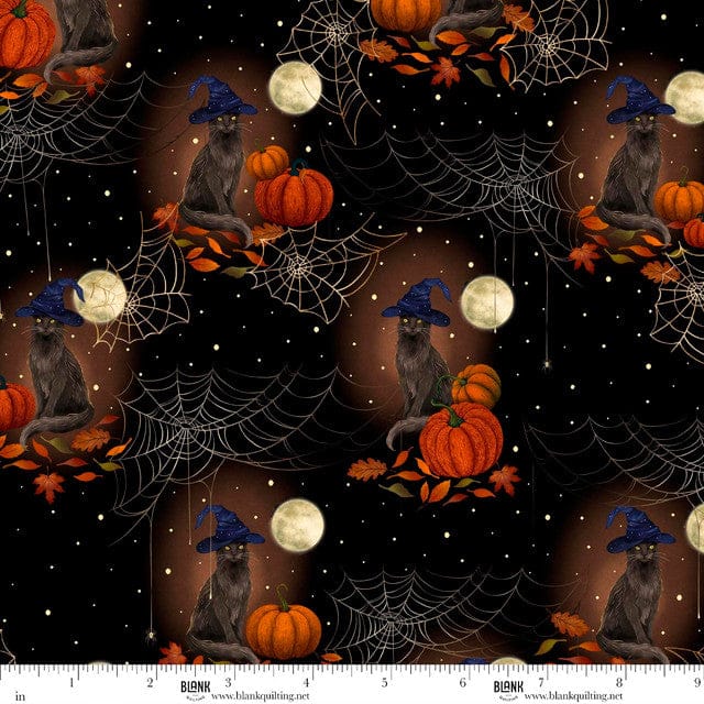Harvest Haunt Cotton Fabric - Pumpkins and Black Cats (Blank Quilting) B-4813-33