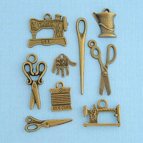 Bohemian Findings - Antique Bronze Sewing Charms 9pcs COL090