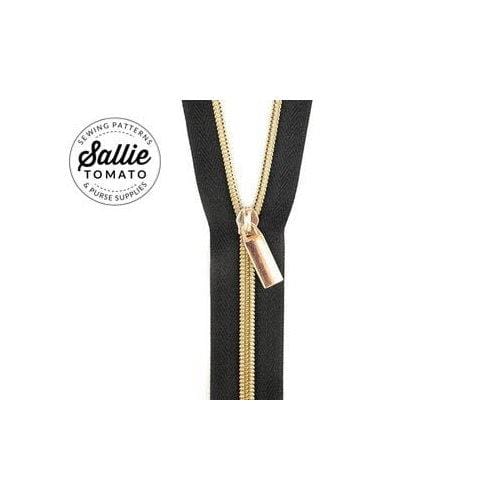 #5 Zippers by the Yard - Black Tape Lt Gold Teeth ZBY5C-12