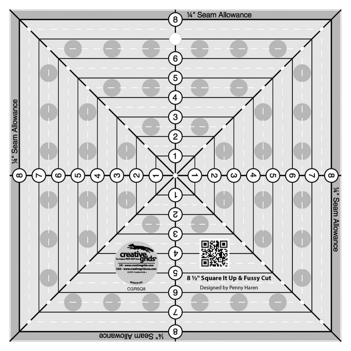 Creative Grids - 8.5in Square It Up or Fussy Cut Square Quilt Ruler CGRSQ8