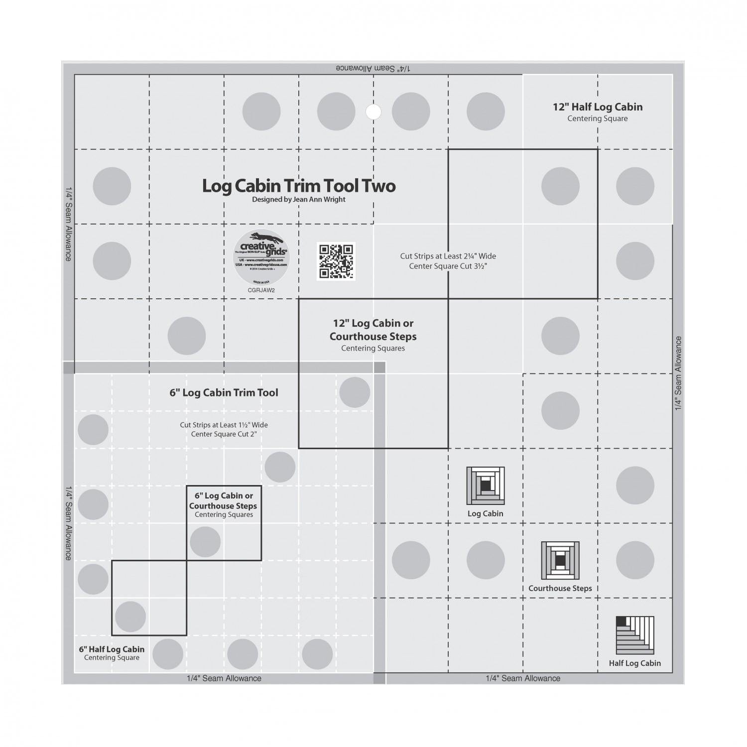 Creative Grids - Log Cabin Trim Tool Two - 12in or 6in Blocks Ruler CGRJAW2