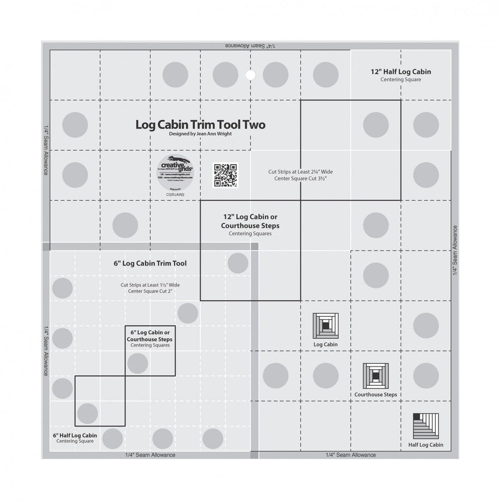 Creative Grids - Log Cabin Trim Tool Two - 12in or 6in Blocks Ruler CGRJAW2