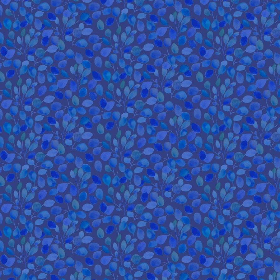 Blue Meadow - Leaves Dark Royal Blue Y3935-92