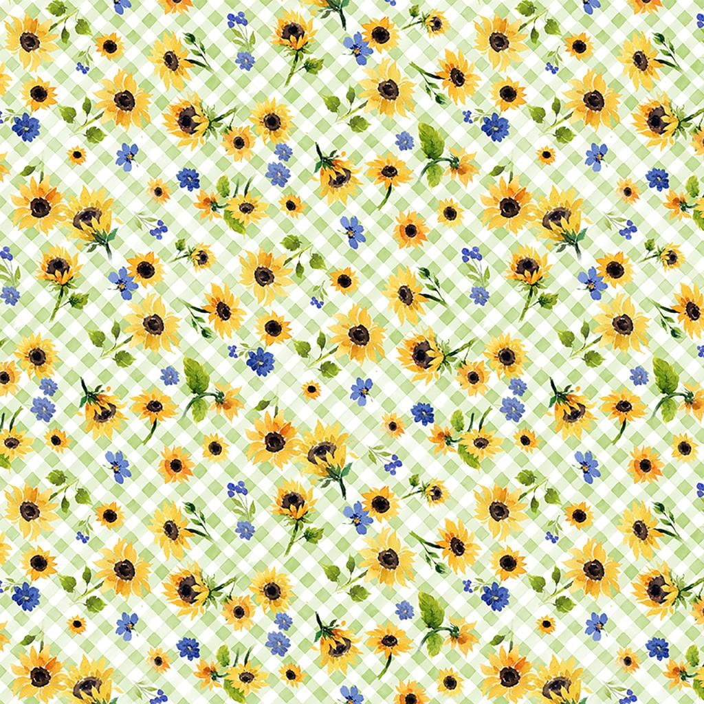 Sunflower Bouquets - Floral Check Lt Green Y3910-20