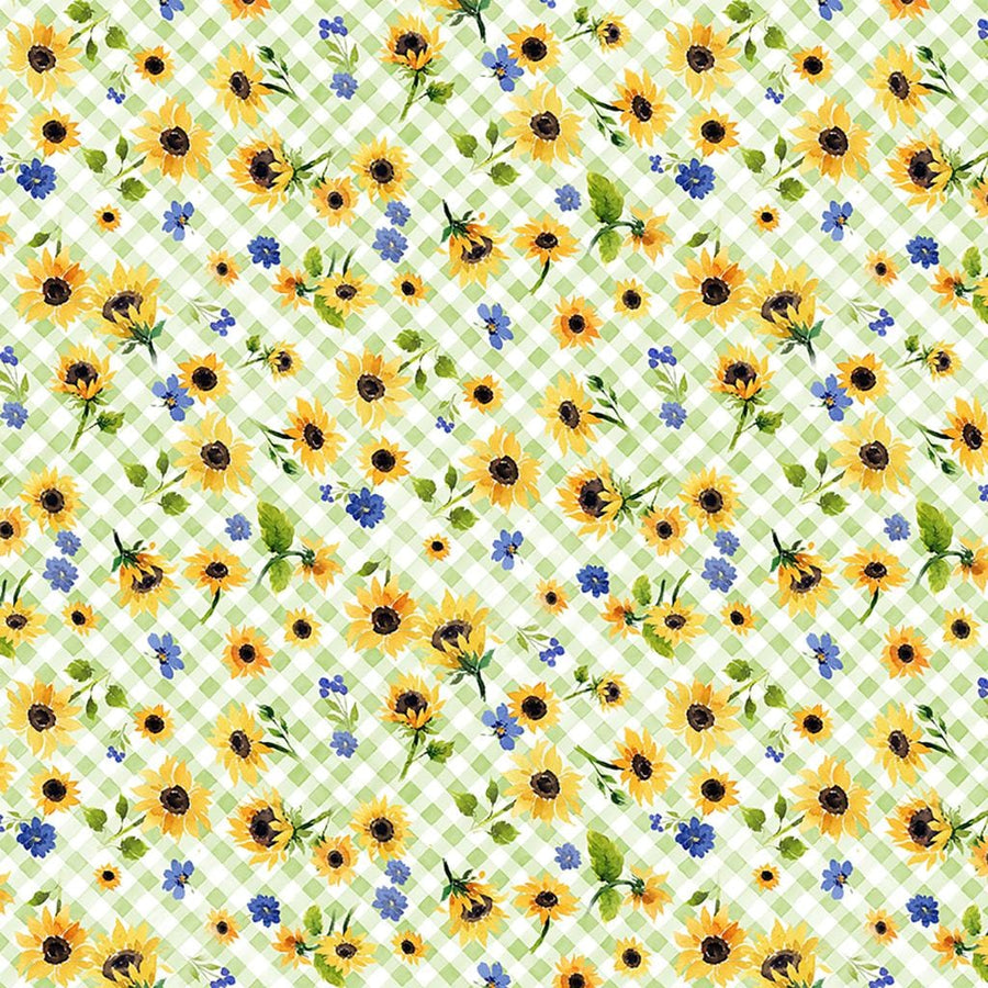 Sunflower Bouquets - Floral Check Lt Green Y3910-20