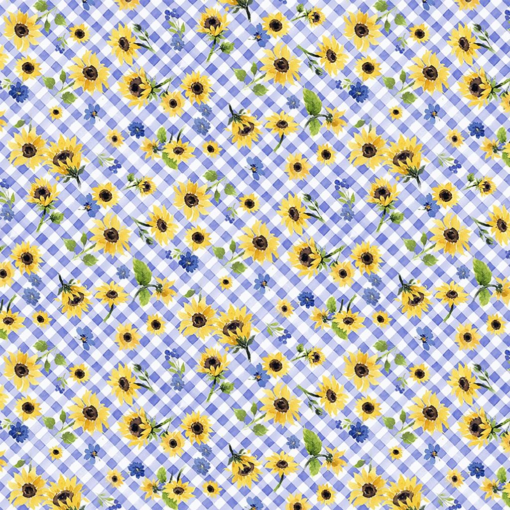 Sunflower Bouquets - Floral Check Periwinkle Y3910-85