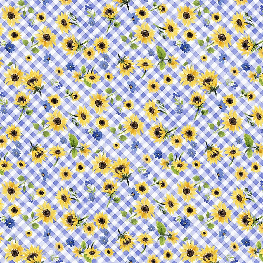 Sunflower Bouquets - Floral Check Periwinkle Y3910-85