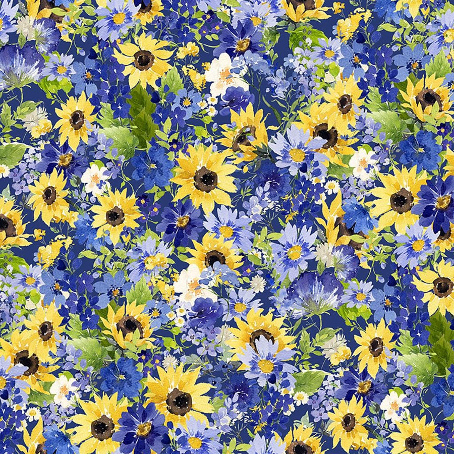 Sunflower Bouquets - Packed Flowers Dark Blue Y3909-30