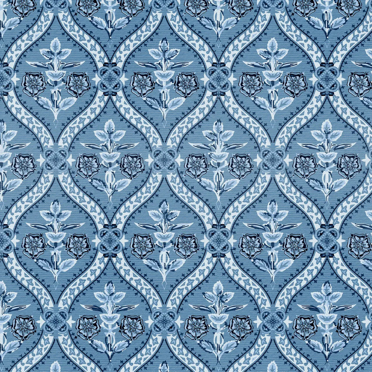 Folk Damask Blue - Grandma's Wallpaper PSF120-26778