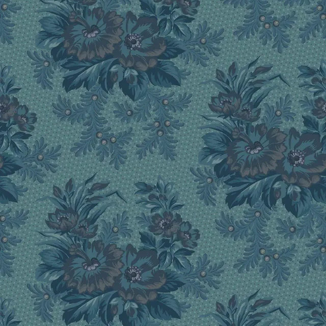 Large Floral Clusters Teal - Midnight Bloom MAS11260-Q