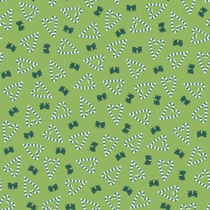 A Quilty Little Christmas - Candy Cane Hearts Green MAS10578-G