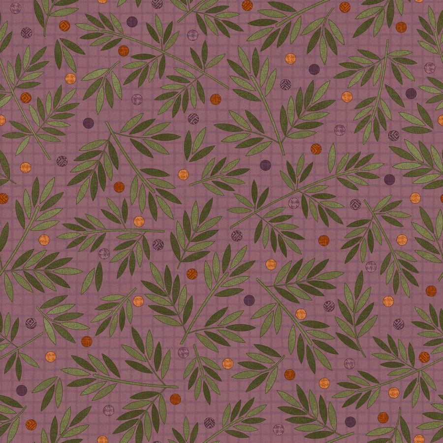 Autumn Harvest Flannel - Leaves & Berries Purple MASF9955-V