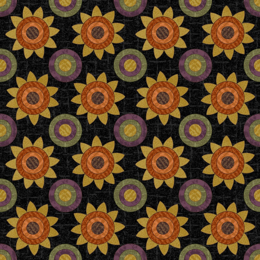 Autumn Harvest Flannel - Penny Rug Flowers Black MASF9953-J
