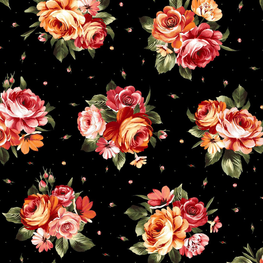 Harvest Rose Flannel - Bouquets Black MASF10631-J