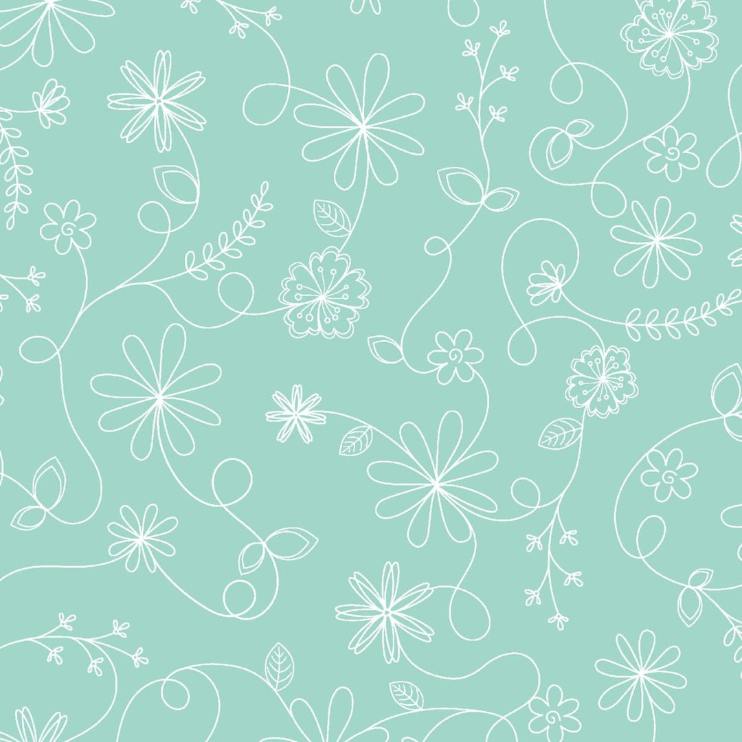 Kimberbell Basics Refreshed - Swirl Floral Aqua Blue MAS8261-Q