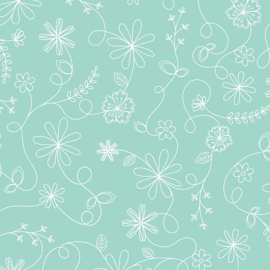 Kimberbell Basics Refreshed - Swirl Floral Aqua Blue MAS8261-Q