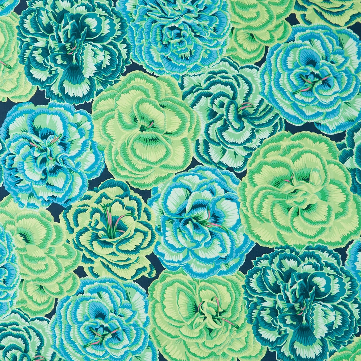 August 2025 Cotton Fabric - Picotee Carnations Green (FreeSpirit) PWPJ133.GREEN