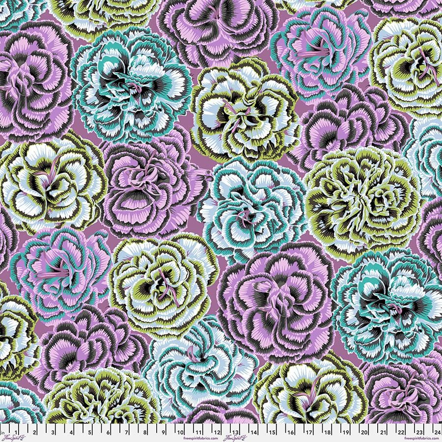 August 2025 Cotton Fabric - Picotee Carnations Purple (FreeSpirit) PWPJ133.CONTRAST