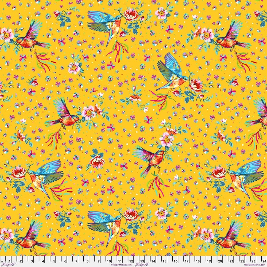 Festival Cotton Fabric - Flight Yellow (FreeSpirit) PWOB118.YELLOW