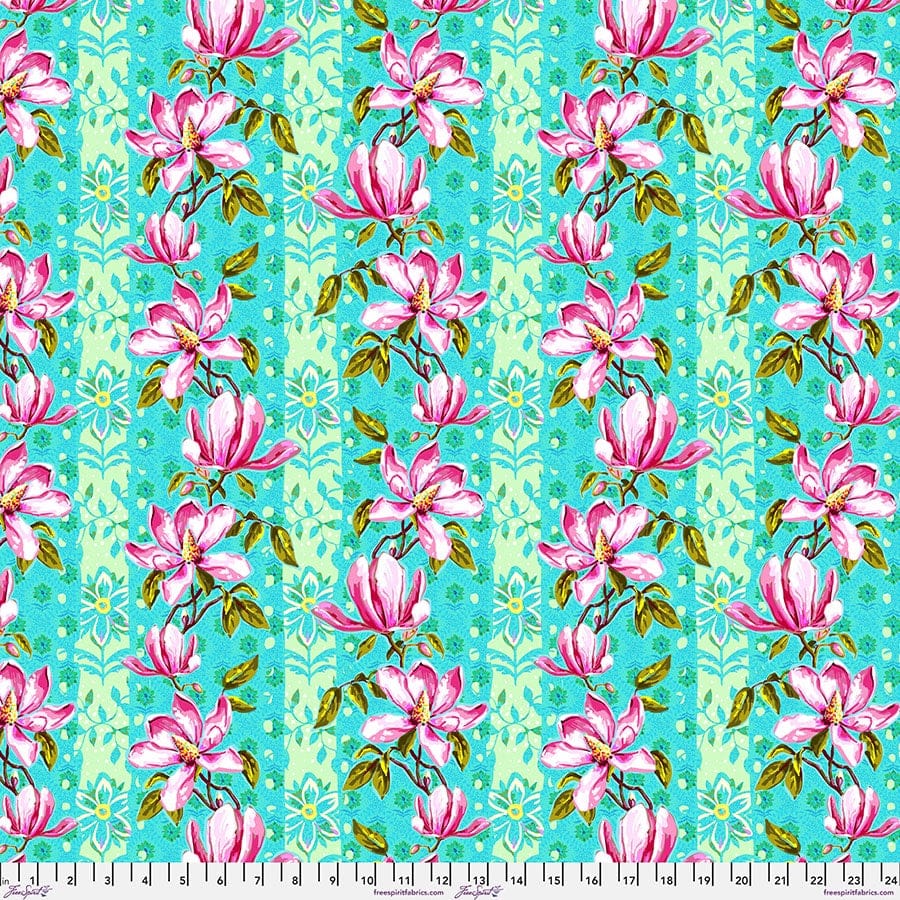 Festival Cotton Fabric - Magnolias Blue (FreeSpirit) PWOB119.BLUE